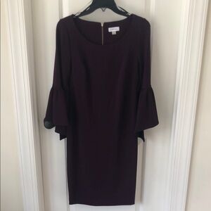 Calvin Klein Plum Long Sleeve Bell Sleeve Sheath Dress